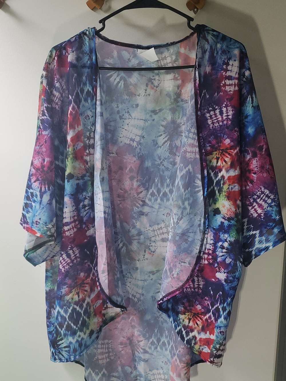 Sheer Tie-Dye Kimono Cardigan - Blue, Purple, Pink, Green